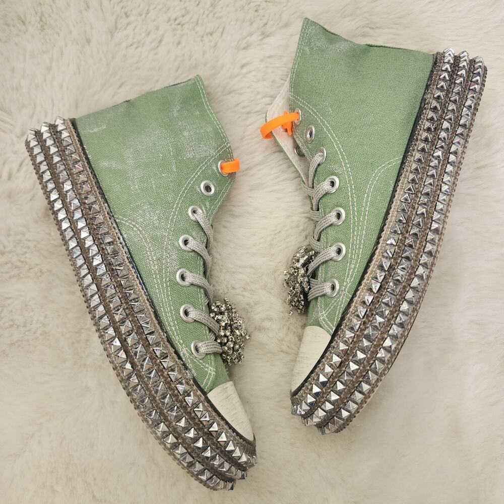 Nan-Ku Couture x Free People Cruise Studded Aloe Green High-Top Sneakers Size 38 - Picture 3 of 11